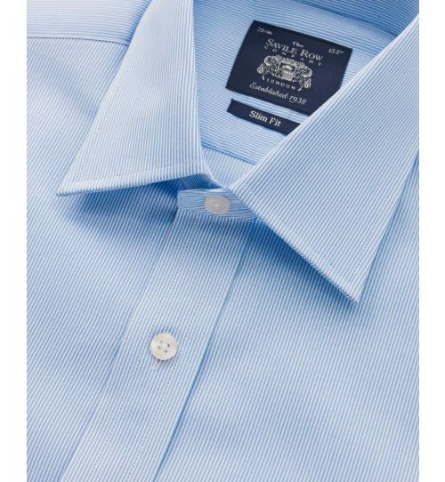 Mens Blue And White Ticking Stripe Slim Fit Shirt | Savile Row Co
