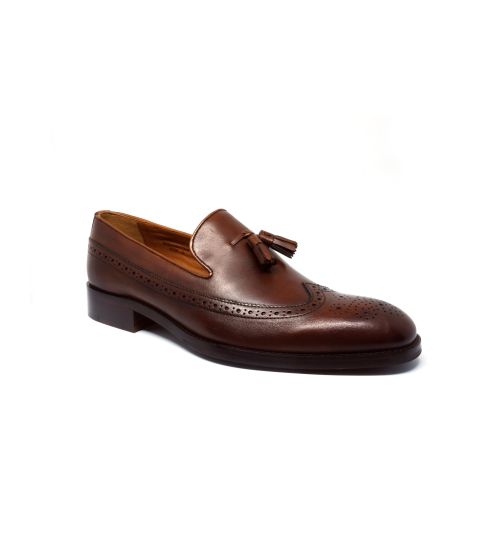 Mens Chocolate Brown Leather Tasselled Loafers | Savile Row Co