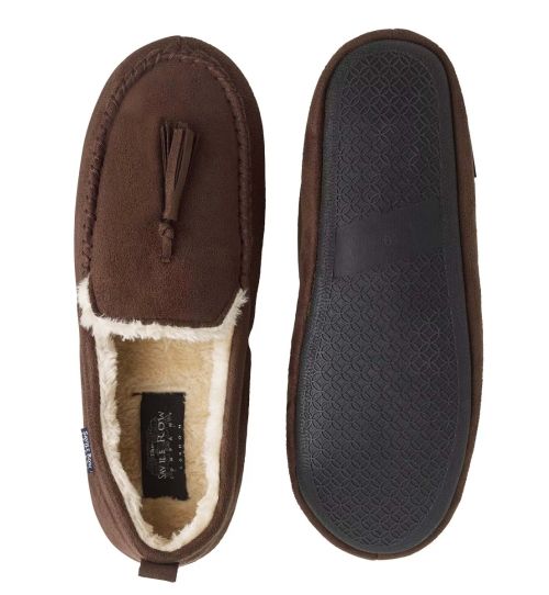 Men's Chocolate Microsuede Moccasin Slippers | Savile Row Co