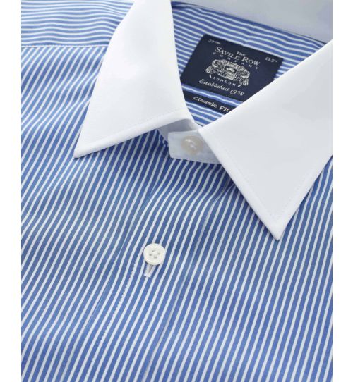 Men's Blue White Stripe Classic Fit Winchester Formal Shirt With Double ...