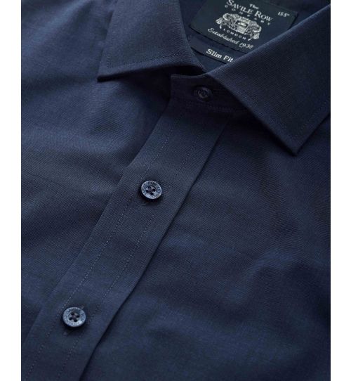 Men's Dyed Navy EoE Slim Fit Formal Shirt With Single Cuffs | Savile Row Co
