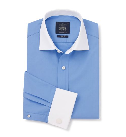 French Blue Slim Fit Shirt With White Collar & Cuff