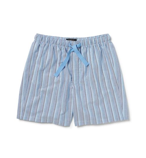 Men's Blue Striped Oxford Cotton Lounge Shorts | Savile Row Co