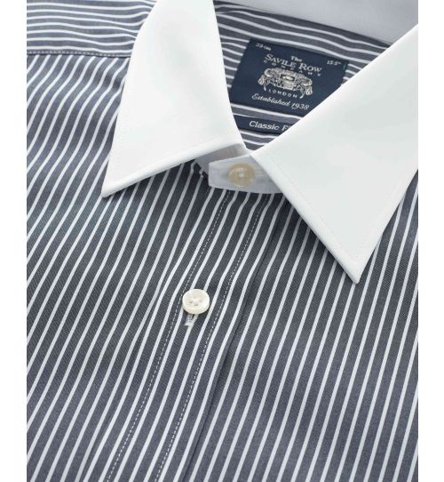 Men's Black White Stripe Classic Fit Winchester Formal Shirt With ...