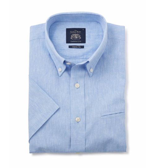 Men's Blue Short Sleeve Linen Shirt | Savile Row Co
