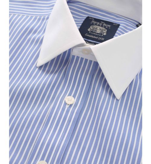 Blue Stripe Non-Iron Shirt With White Collar | Savile Row Co