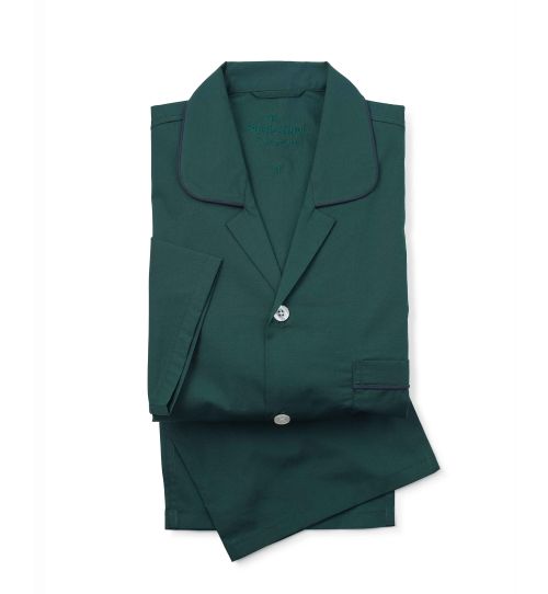 Men’s Dark Green Pyjamas W/ Navy Piping | Savile Row Co