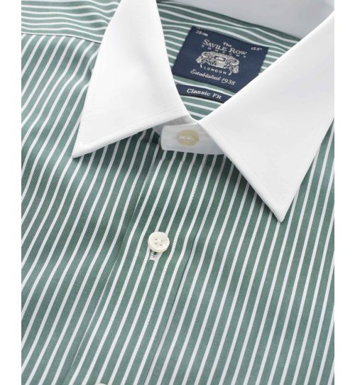 Green stripe classic fit shirt with white collar & cuffs | Savile Row Co