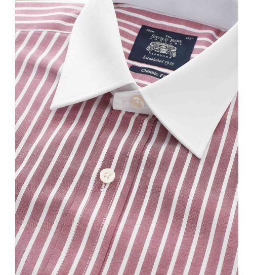 Men’s red and white stripe classic fit shirt | Savile Row Co