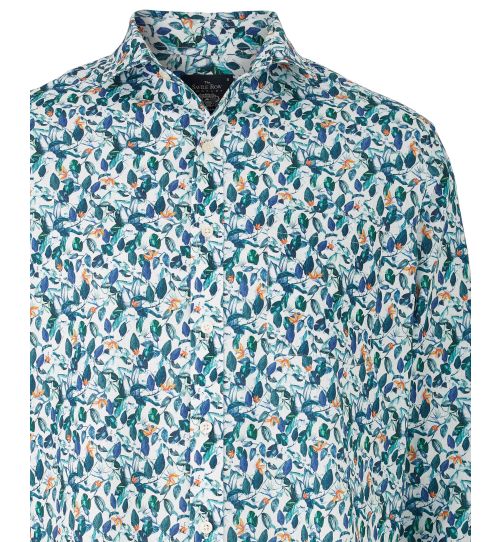 Men’s floral print linen/cotton blend button-down shirt | Savile Row Co