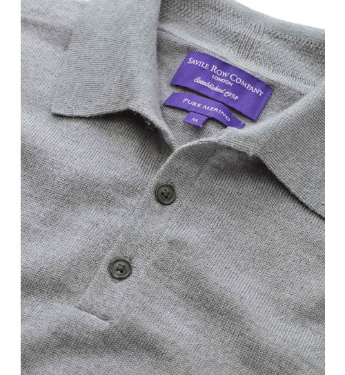 Men’s Merino Wool Knitted Polo Shirt in Grey | Savile Row Co