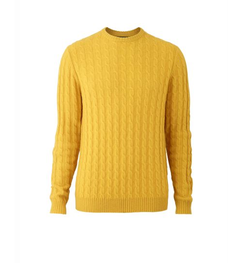 Men's Mustard Lambswool Blend Cable Knit Jumper | Savile Row Co