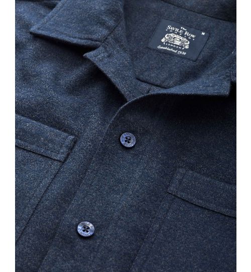 Men's Navy Brushed Cotton Casual Overshirt | Savile Row Co
