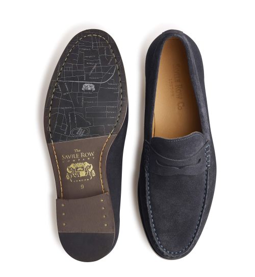 Mens Navy Suede Loafers | Savile Row Co