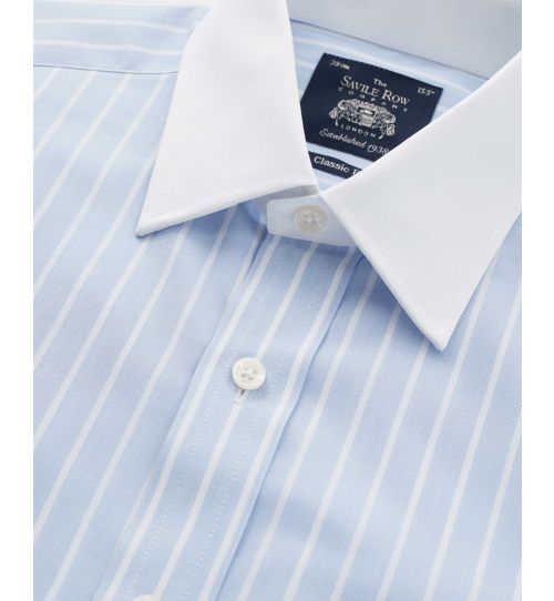 Men's Blue Stripe Classic Fit Winchester Formal Shirt With Double Cuffs ...