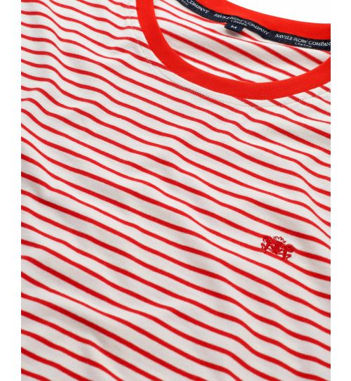 Men's White Red Striped Cotton Jersey Crew Neck T-Shirt | Savile Row Co