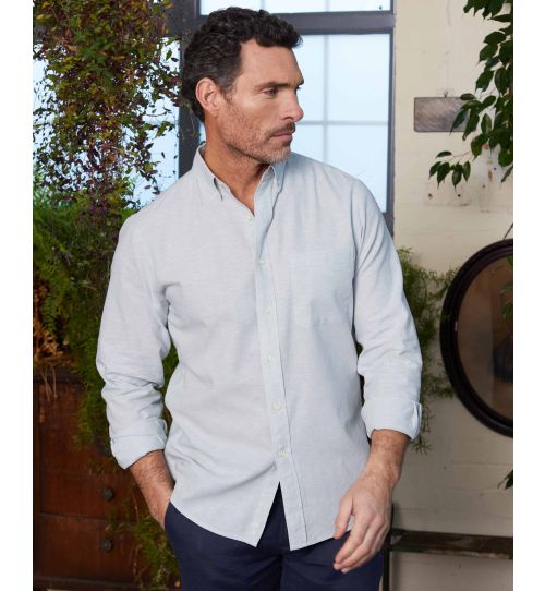 Mens Green Linen-Blend Classic Fit Shirt | Savile Row Co