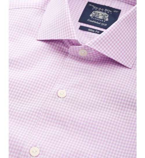 Men's Lilac Slim Fit Gingham Formal Shirt With Single Cuffs | Savile Row Co