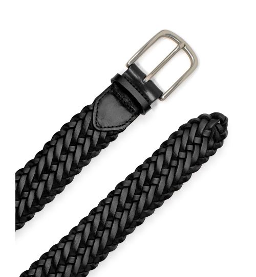 Mens Plaited Leather Belt In Black | Savile Row Co