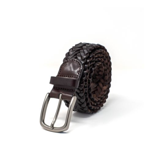Mens Brown Plaited Leather Belt | Savile Row Co