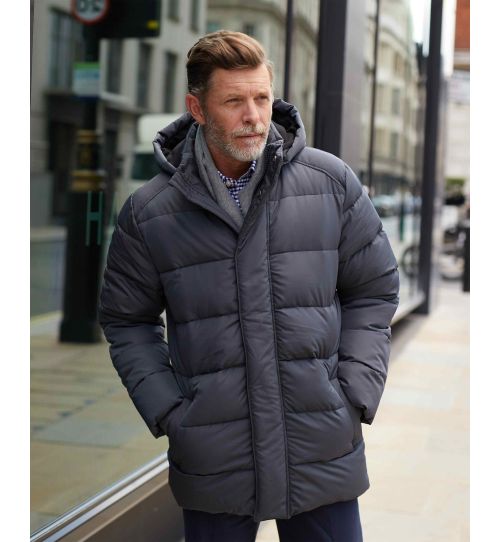 Men's Dark Grey 100% Recycled Puffer Jacket | Savile Row Co