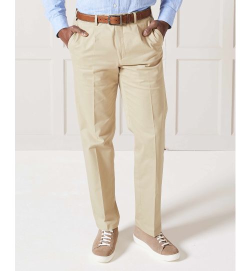 Men's Stone Pleat Front Stretch Cotton Classic Fit Chinos | Savile Row Co