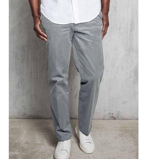 Men's Grey Flat Front Stretch Cotton Slim Fit Chinos | Savile Row Co