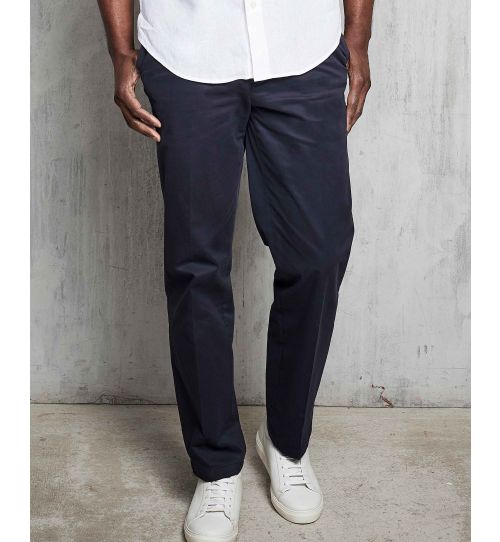 Men's Navy Flat Front Stretch Cotton Slim Fit Chinos | Savile Row Co
