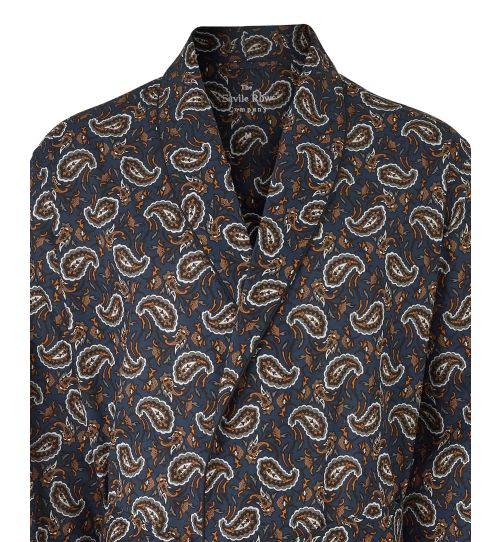 Men's Paisley Print Dressing Gown in Navy | Savile Row Co