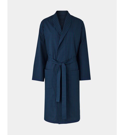 Men's Dressing Gown In Navy Green Check | Savile Row Co