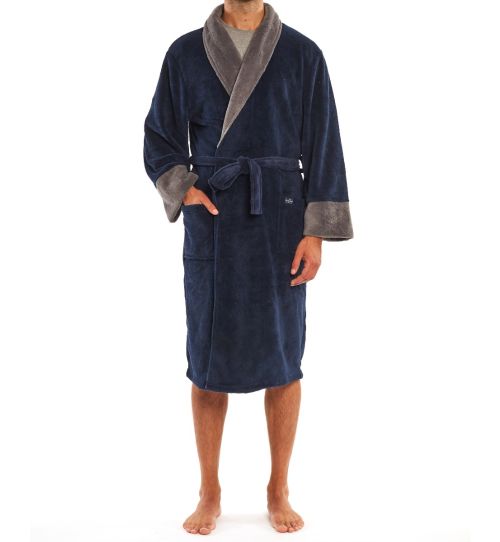 Men's Navy And Grey Super Soft Dressing Gown | Savile Row Co