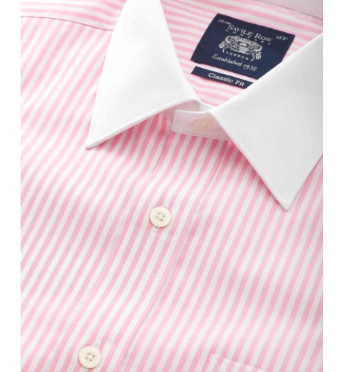 Men's Pink Stripe Contrast Collar Formal Shirt With Double Cuffs ...