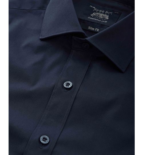 Men’s Formal Slim Fit Stretch Shirt in Navy | Savile Row Co