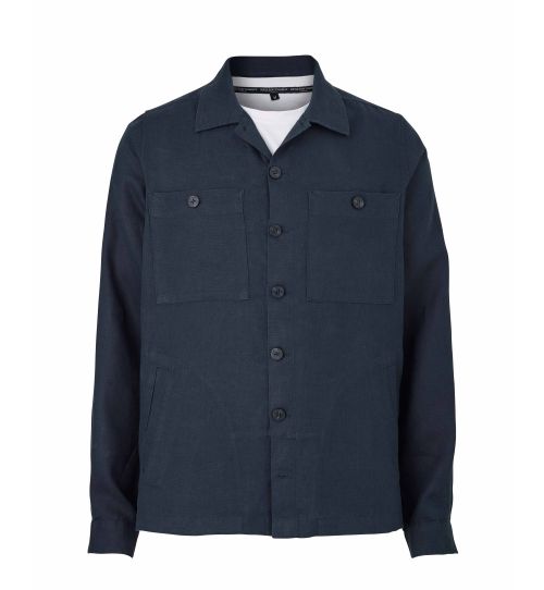Men's Linen Shacket in Washed Navy | Savile Row Co