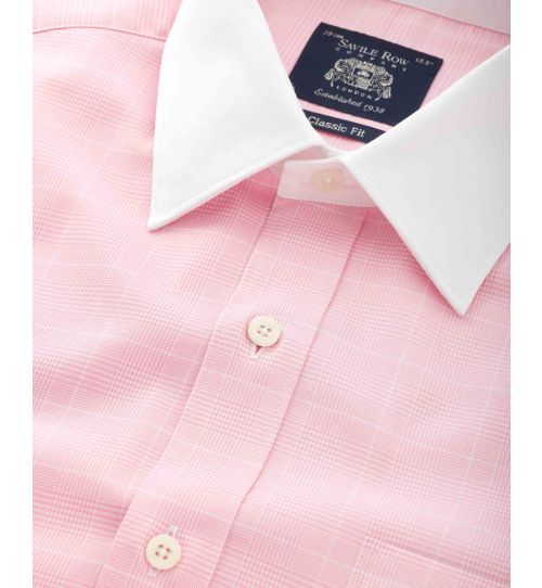 Men's Pink POW Check Winchester Classic Fit Formal Shirt With Double ...