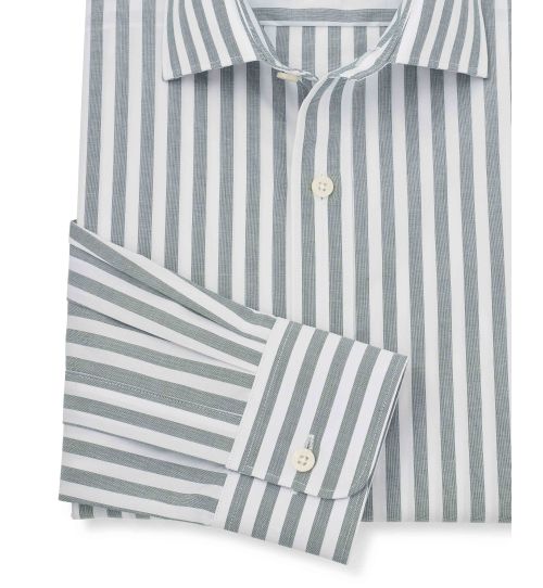 Men’s Slim Fit Striped Shirt in Green/White | Savile Row Co