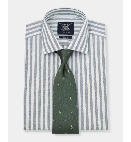 Green Slim Fit Striped Shirt - Single Cuff savilerowco.com