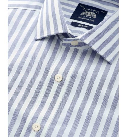 Men’s Slim Fit Striped Shirt in Navy/White | Savile Row Co