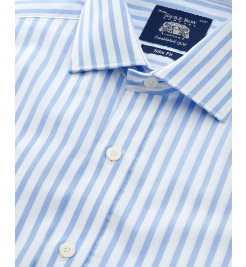 Men's Sky Blue Slim Fit Striped Formal Shirt With Double Cuffs | Savile ...