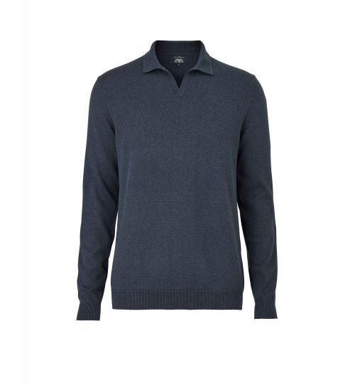 Men's Washed Navy Open Collar Knit Polo | Savile Row Co