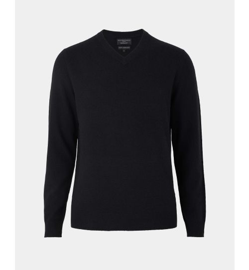 Men’s Wool Cashmere V-Neck Jumper in Black | Savile Row Co