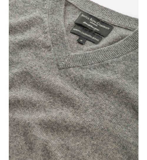 Men’s Wool Cashmere V-Neck Jumper in Grey | Savile Row Co