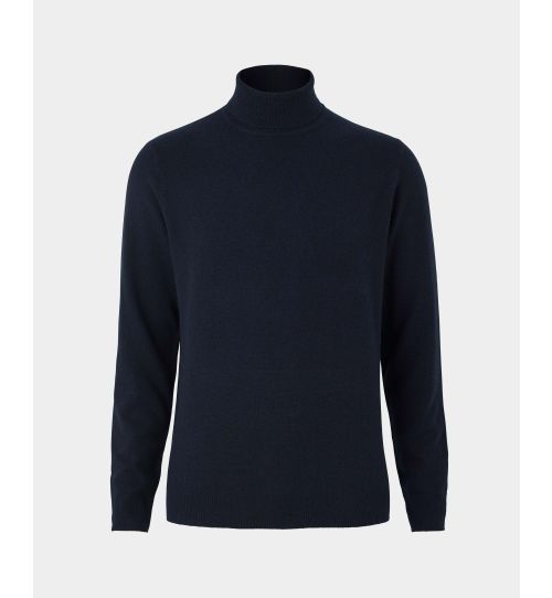 Men’s Wool Cashmere Roll Neck Jumper in Navy | Savile Row Co