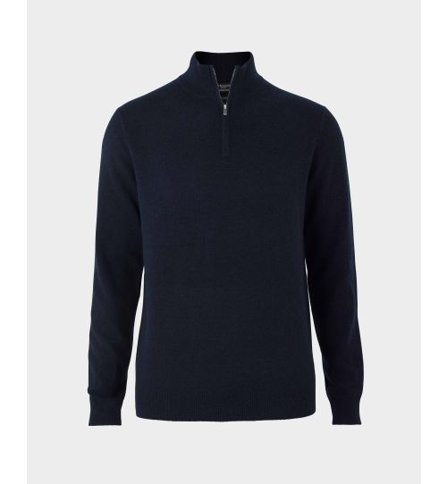 Men’s Wool Cashmere Zip Neck Jumper in Navy | Savile Row Co