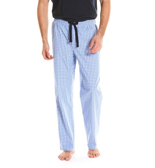 Men’s blue and white check peached cotton lounge pants | Savile Row Co