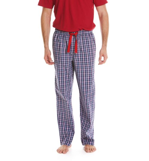 Men’s navy, blue, red and white checked lounge pants | Savile Row Co