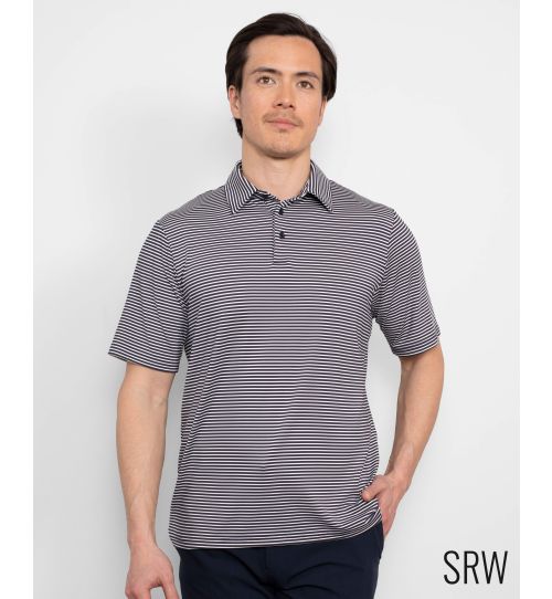 Men's navy and white stripe short sleeve active polo shirt | Savile Row Co