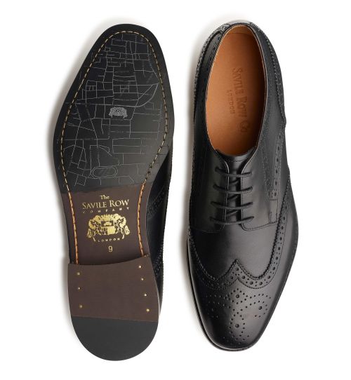 Men's Black Leather Derby Shoes With Brogue Detailing | Savile Row Co