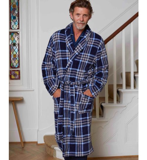 Men's Fleece Dressing Gown In Multi Check | Savile Row Co