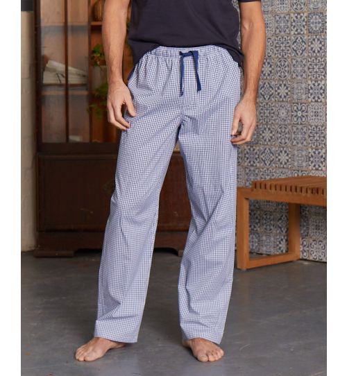 Men’s Cotton Lounge Pants in Navy Check | Savile Row Co